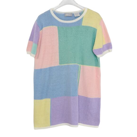 1980s Blair Pastel Color Block Short Sleeve Knit Top Large - Picture 4 of 7